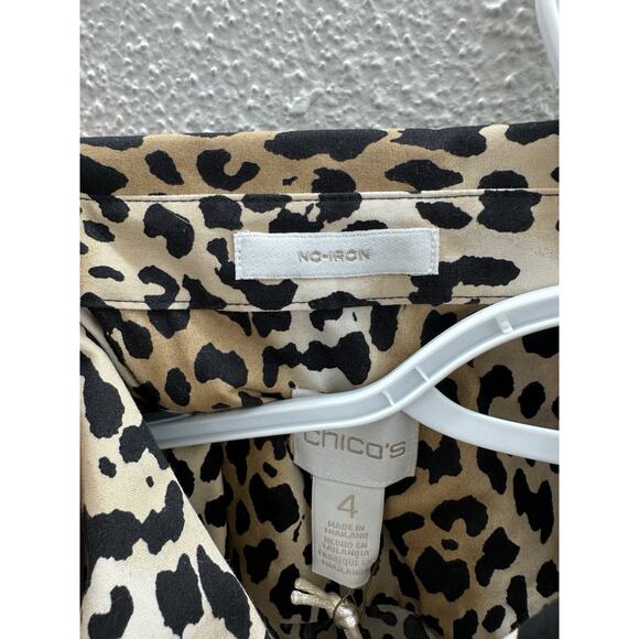Chicos Womens Shirt Size 4 Brown Effortless Leopard Luxe ButtonUp 3/4 Sleeve NWT - Picture 6 of 13